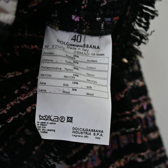 Dolce Gabbana Tweed Blazer Size 40 US 4 Black Pink Floral Neckline Flap Pockets - Picture 7 of 7